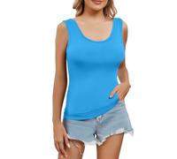 Débardeur femme à col carré, double épaisseur et en coton, sans manches, coupe ample, doux et aéré, décontracté pour l’été et comme sous-vêtement(Blue, XXXL)