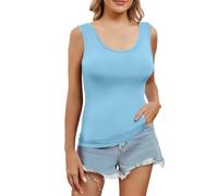 Débardeur femme à col carré, double épaisseur et en coton, sans manches, coupe ample, doux et aéré, décontracté pour l’été et comme sous-vêtement(Sky Blue, XXXXXXL)