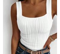 Débardeur femme à col carré texturé sans manches, coupe slim, polyvalent pour un usage décontracté et quotidien, tout-aller, blanc, pour l'été L,M,S,XL,XXLUnicoloreTissu tricoté