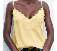 Débardeur femme à fines bretelles réglables avec dentelle contrastée, polyvalent pour les déplacements urbains, les tenues casual chic, le bureau, l'enseignement, un Top élégant à superposer L,M,S,XL,