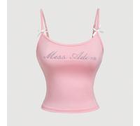 Débardeur femme à la mode, orné de strass avec un nœud papillon. Disponible en rouge. Convient pour les costumes de vampires, sorcières, femme chat, y2k, pom-pom girl, nouvel an, saint-valentin et ten