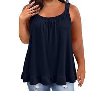 Debardeur Femme Ample Grande Taille Été Top Chic et Élégant sans Manche avec Bretelles Haut Sexy Lâche Confortable avec Ourlet Volanté Chemise Décontracté Léger Pyjama Femmes Tops DE Quotidien