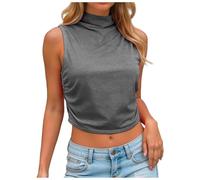 Debardeur Femme Basique Chic et Élégant Été Crop Top sans Manche Ample Slim Fit Haut Sexy Chemise Camisole Mode Casual Court Tank Tops (Gris, L)