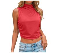 Debardeur Femme Basique Chic et Élégant Été Crop Top sans Manche Ample Slim Fit Haut Sexy Chemise Camisole Mode Casual Court Tank Tops (Rouge, S)