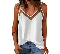 Débardeur Femme Chic Col en V Satin Caraco Élégant Mesh Patchwork Camisole Épaules Dénudées Hauts sans Manches Été Couleur Unie Tank Top Bretelles Spaghetti Débardeur