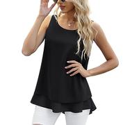 Débardeur Femme Chic et élégant col Rond Hauts sans Manche Camisole Top Mousseline Blouse T-Shirt Gilets Casual Lâche Chemises Tank Tops Couleur Unie Décontracté Tops