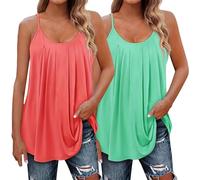Débardeur Femme Chic et élégant col Rond Sangle Spaghetti 2025 ete Hauts sans Manche Débardeur D'été pour Femme Camisole Top Ruché Effet Ruched Côté Lobe Haut Loose Fit Oeillet Broderie Camisole