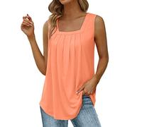 Débardeur Femme Chic Soirée Ete Col Carré Plissé Tee Shirt sans Manches Femme Gilet Pas Cher Blouse Chemise Femme Grande Taille T Shirt Femme Automne Fashion Mode Haut Top Casual (XL, Rose)