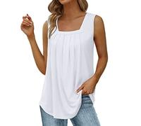 Débardeur Femme Chic Soirée Ete Col Carré Plissé Tee Shirt sans Manches Femme Gilet Pas Cher Blouse Chemise Femme Grande Taille T Shirt Femme Automne Fashion Mode Haut Top Casual (3XL, Blanc)