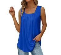 Débardeur Femme Chic Soirée Ete Col Carré Plissé Tee Shirt sans Manches Femme Gilet Pas Cher Blouse Chemise Femme Grande Taille T Shirt Femme Automne Fashion Mode Haut Top Casual (3XL, Rose)