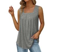Débardeur Femme Chic Soirée Ete Col Carré Plissé Tee Shirt sans Manches Femme Gilet Pas Cher Blouse Chemise Femme Grande Taille T Shirt Femme Automne Fashion Mode Haut Top Casual (XL, Gris)