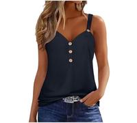 Débardeur Femme Col en V Caraco avec Boutons Bretelles Spaghetti Tank Top Chic Haut sans Manches Couleur Unie Été Camisole Coupe Slim Tank Top Décontracté Haut D'été