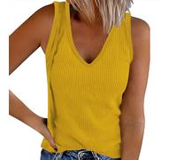 Debardeur Femme Côtelés Tricot Gilets D'été Col V sans Manches Tee Shirts Couleur Unie Mode Eté de Plage T Shirt Personnalisé Chemisiers et Blouses Femme Décontracté Mince Tops Lâche Respirant