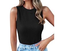 DéBardeur Femme Coton Bio Dos Nageur Col Rond Basic Slim Fit Chemises élégantes Hauts côtelés Tricot Cami Top