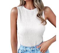 DéBardeur Femme Coton Bio Dos Nageur Col Rond Basic Slim Fit Chemises élégantes Hauts côtelés Tricot Cami Top