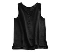 Debardeur Femme Coton Et Lin, Gilet Sport Femme Grande Taille,DéBardeur Femme sans Manches Couleurs Pures Loose D'été T-Shirt LéGer Droite Classique Hauts avec Bouton pour Les Vacances La Plage