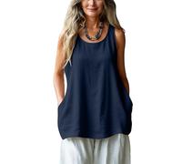 Débardeur Femme Coton Et Lin Maillot de Corps Chic Décontracté Crop Top Élégant Tee Shirt sans Manche D'été Sport Hauts Couleur Unie Vêtements Haut Femme Slim Tank Top Femme Cami Tops 06 Marine XXL