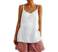 Debardeur Femme Coton et Lin, Tank Top Femme Couleur Pure,Débardeurs Femme Chic Et Élégant Bretelles Spaghetti Debardeurs Couleur Pure Loose D'été Les Tendances Loisirs Polyvalents T-Shirts