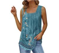 Debardeur Femme Coton ÉTé Top Chic Haut sans Manche Col Carré Chemise Fluide Ample Camisole Top Tee Camisole Chic Doux Respirant Tank Tops Casual ÉLéGant Couleur Unie Tunique Blouses