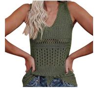 Débardeur Femme Crochet Haut sans Manches Col V Gilet Tricoté Mailles Ajourées Chic Top Été Coupe Décontractée pour Vacances Plage et Sorties Quotidiennes