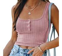 Débardeur Femme Crop Top Col Carré sans Manche Tank Top Haut Court Côtelé Gilet Sexy Chic T-Shirts Chemises Cami Top Haut Basique Tops Blouse Printemps Eté