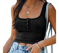 Débardeur Femme Crop Top Col Carré sans Manche Tank Top Haut Court Côtelé Gilet Sexy Chic T-Shirts Chemises Cami Top Haut Basique Tops Blouse Printemps Eté