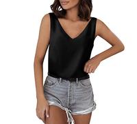 Débardeur Femme Crop Top - Maillot de Corps avec Soutien-Gorge intégré Gilet rembourré à Bretelles Ajustables sans Manches à Col Carré Tee-Shirt Col V Femme Base Blouse Top Soutien Gorge de Yoga
