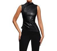 Debardeur Femme Cuir à Col Roulé Coupe Slim, Tank Top Sexy sans Manche Chic Et éLéGant Caraco éTé Casual Couleur Unie Basique Classics DéBardeur pour FêTes Party SoiréE Bal
