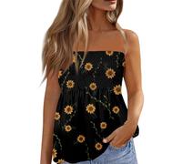 Débardeur Femme,Débardeur Femme 2024 d'été Top Bandeau épaules Dénudées sans Manches Dos Nu Tube Top Floral Vintage Tee Shirt Cadeau Femme,Noir,XXL,B78