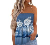 Débardeur Femme,Débardeur Femme 2024 d'été Top Bandeau épaules Dénudées sans Manches Dos Nu Tube Top Floral Vintage Tee Shirt Vetement Femme Solde,Bleu,L,A42