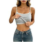 Débardeur Femme Été avec Soutien Gorge Tank Top Bicolore Côtelé à Rayures Coupe Ajustée sans Manches Slim T-Shirts Debardeur Chic et Élégant Sexy Haut Décontracté Streetwear (Grey, One Size)