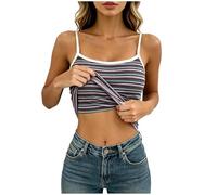 Débardeur Femme Été avec Soutien Gorge Tank Top Bicolore Côtelé à Rayures Coupe Ajustée sans Manches Slim T-Shirts Debardeur Chic et Élégant Sexy Haut Décontracté Streetwear (Purple, One Size)