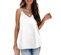 Débardeur Femme Été Col en V Satin Caraco Bretelles Spaghetti Tank Top Couleur Unie Camisole Sexy Haut sans Manches Chic et Élégant Débardeur Ample Décontracté Tops