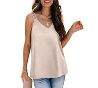Débardeur Femme Été Col en V Satin Caraco Bretelles Spaghetti Tank Top Couleur Unie Camisole Sexy Haut sans Manches Chic et Élégant Débardeur Ample Décontracté Tops