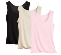 Debardeur Femme Lot De 3, Sommer Top Soutien Gorge Intégré en Coton Vetement Fine Bretelles Col U Haut Y2K sans Manche Debardeurs Décontractés Hauts Lâche Tops Super Doux Blouses Simple Tunique
