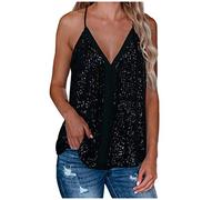 Debardeur Femme Paillettes, Gilet sans Manche Femme avec Bretelles Fines,Top Décolleté Sexy Femme Grande Taille Débardeurs Col en V Printemps et d'été Lâche Sequins a Mode Décontracté Elegant Hauts