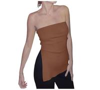 Débardeur Femme Sans Bretelles Soutien-Gorge Bustier Top Modèle Dos Élégant (Coffee, M)