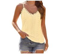 Debardeur Femme sans Manche, Caraco Dentelle Femme Col en V Bretelles Spaghetti Gilet Sexy LâChe Oeillet Broderie Camisole Mode Casual Tank Tops Poids LéGer Chic Et ÉLéGant ÉTé Haut