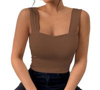 Débardeur Femme sans Manches- Caraco Sexy Col Carré Crop Tank Tops Camisole Bretelles Larges Moulants Coupe Ajustée Slim Fit Haut D'été Couleur Unie Décontracté Gilet Chic Unique