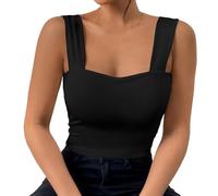 Débardeur Femme sans Manches- Caraco Sexy Col Carré Crop Tank Tops Camisole Bretelles Larges Moulants Coupe Ajustée Slim Fit Haut D'été Couleur Unie Décontracté Gilet Chic Unique