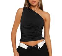 DéBardeur Femme sans Manches- Caraco Sexy VêTements Y2K Haut AsyméTrique À éPaules DéNudéEs Camisole Slim Fit Moulant Party Gilet Tendance Streewear Chic Banquet Bandeau Tube Top