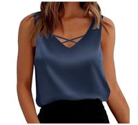 DéBardeur Femme Satin, Gilet sans Manche Femme Col V,T-Shirt Femme Larges Bretelles Basique D'éTé Chemise DéContractéE Sexy ÉLéGant Top Creux Couleur Pure Classique Confortable Chic Mode Camisole