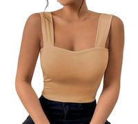 DéBardeur Femme Sexy- Crop Top Femme sans Manches à Col Carré Camisole Bretelles Larges Moulants Slim Fit Couleur Unie Caraco Grande Taille Extensibles Confortable Casual Pas Cher Yoga Fitness Haut