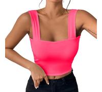 DéBardeur Femme Sexy- Crop Top sans Manches à Col Carré Camisole Bretelles Larges Moulants Coupe AjustéE Couleur Unie Caraco Grande Taille Extensibles Confortable Basic Pas Cher Yoga Fitness Haut