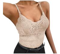 Débardeur Femme Sexy Dentelle Caraco Couleur Unie Camisole Dos Nu Hauts sans Manches Été Col en V Tank Top Bretelles Spaghetti Débardeur Chic et Élégant Évider Caraco