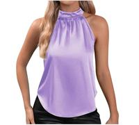 Débardeur Femmes Satin Sans Manches Tête de Base D'Été Décontracté Col En V Satiné Chemisiers Débardeur Tops Sous-Veste Femme Élégant Été Base Tee pour Maison Shirts Mariages, Violetta Chiara, Large
