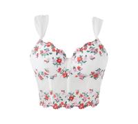 Débardeur floral pour femme avec bretelles à nouer dans le dos, bustier, débardeur moulant, gilet court amusant pour Halloween, Rouge, S