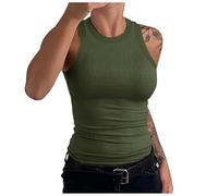 Débardeur Gainant Femme Col Rond, Gilet Course à Pied Femme Ajustée Spaghetti Débardeur Chic Et Élégant Basique Tank Top Été Sexy Côtelés Coupe Extensible Adolescent Et Dos Camisole Nageur