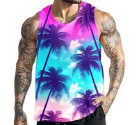 Débardeur Gainant Homme, Débardeurs pour À Porter Au Quotidien Coupe Ample avec Imprimé Graphique Parfaits pour Les Journées À La Plage À Associer avec des Shorts pour L'Été Et L'Automne (Blue 3XL)