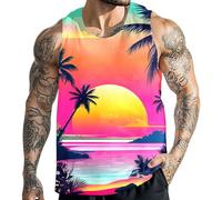 Debardeur Gainant Homme, Marcel Homme Sport, Débardeurs Décontractés À La Mode pour Imprimés Coupe Ample sans Manches pour L'Été Et L'Automne Parfaits pour La Plage Et Les Loisirs (Orange M)